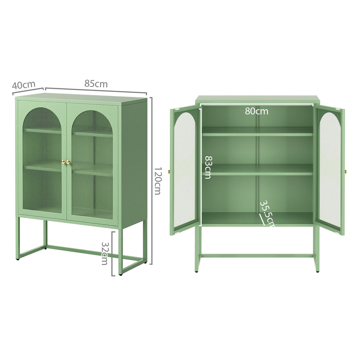 Red Cliffs 2 Door Buffet Sideboard, Green 2pcs