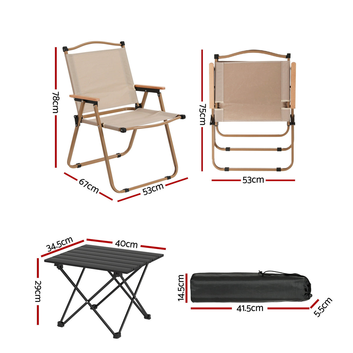 Hermannsburg Folding Camp Table and Chair Set 3pcs, Red