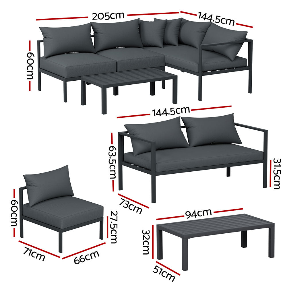 Coolangatta 4 Piece Outdoor Sofa Set, Charcoal Aluminium
