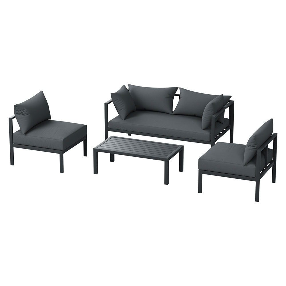 Coolangatta 4 Piece Outdoor Sofa Set, Charcoal Aluminium