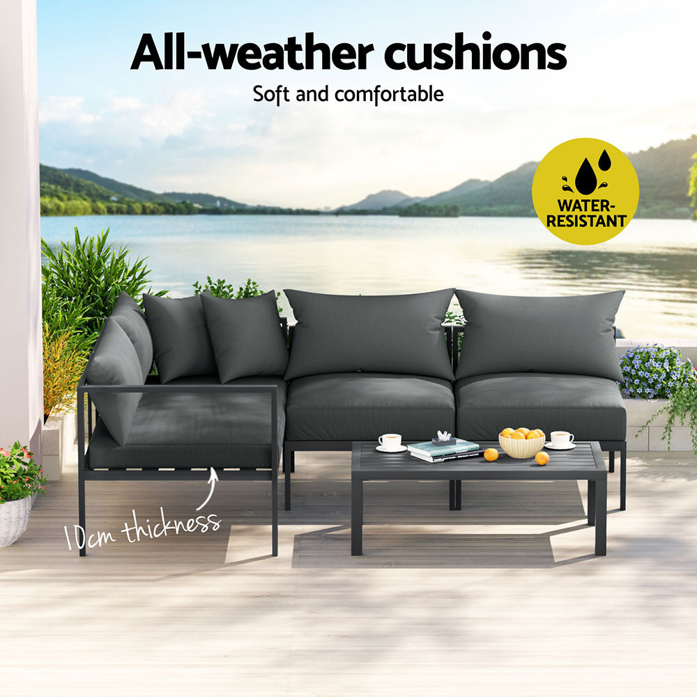 Coolangatta 4 Piece Outdoor Sofa Set, Charcoal Aluminium