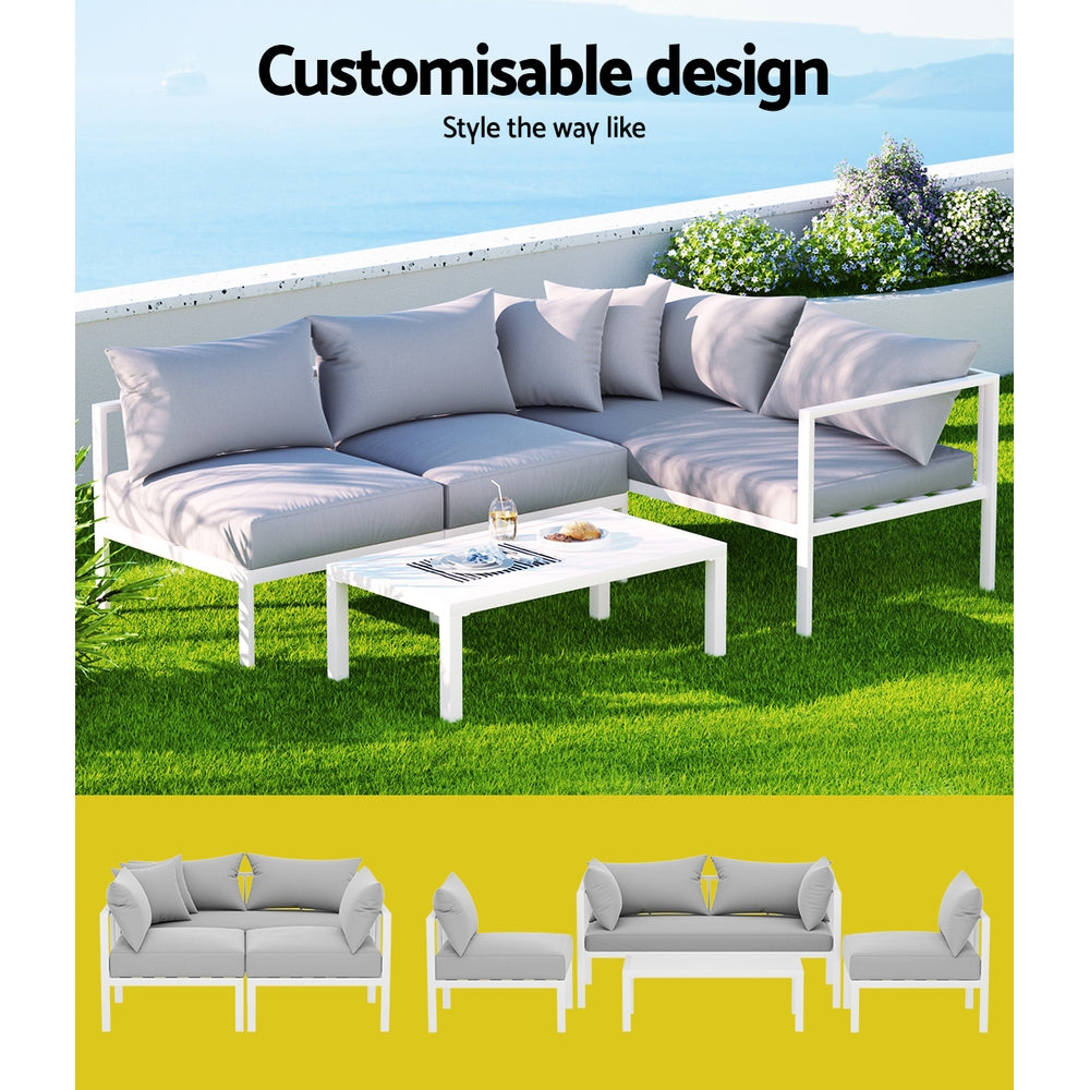 Coolangatta 4 Piece Outdoor Sofa Set, White Aluminium