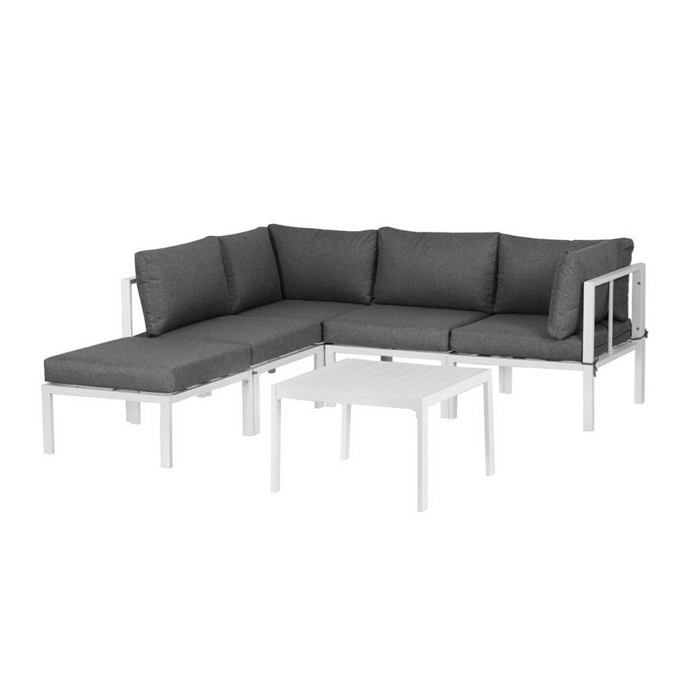 Tugun white aluminium outdoor corner lounge set in an outdoor setting