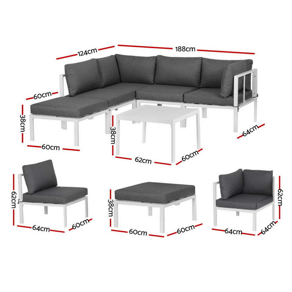 Tugun 6 Piece Outdoor Corner Lounge Set, White Aluminium