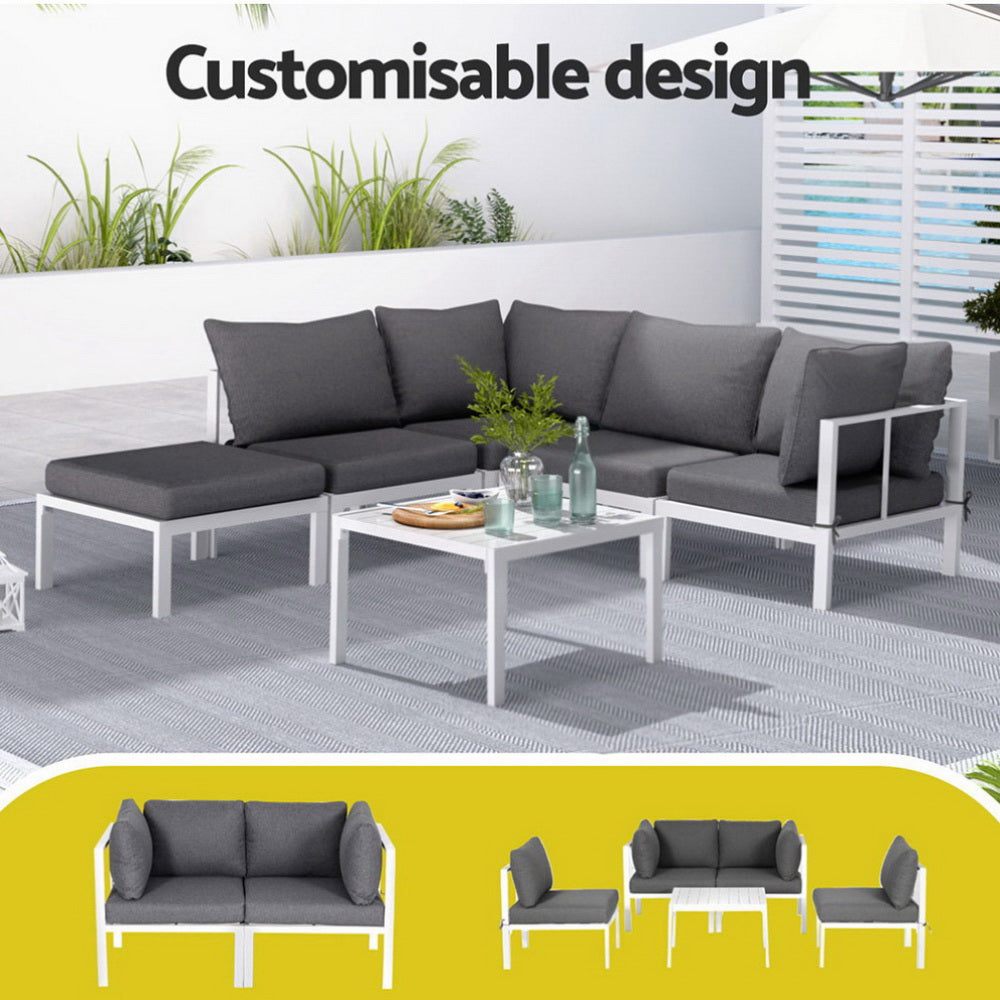 Tugun 6 Piece Outdoor Corner Lounge Set, White Aluminium