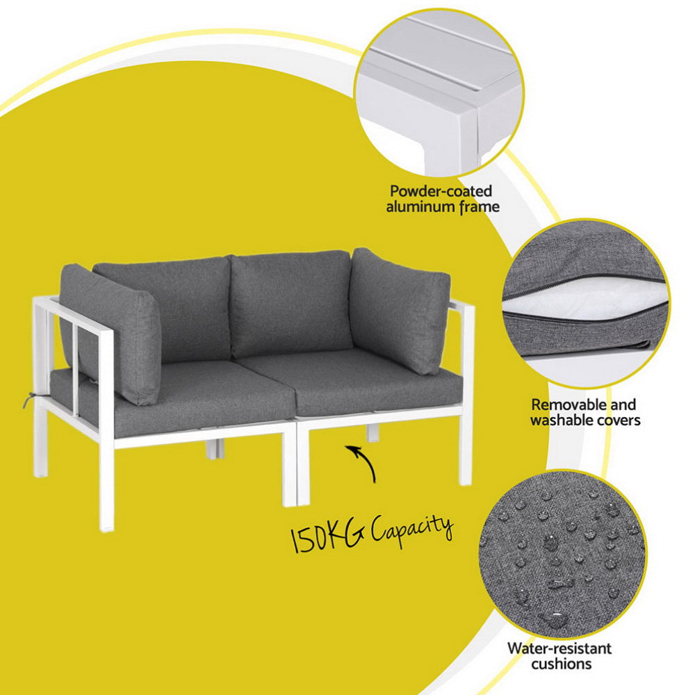 Tugun 6 Piece Outdoor Corner Lounge Set, White Aluminium