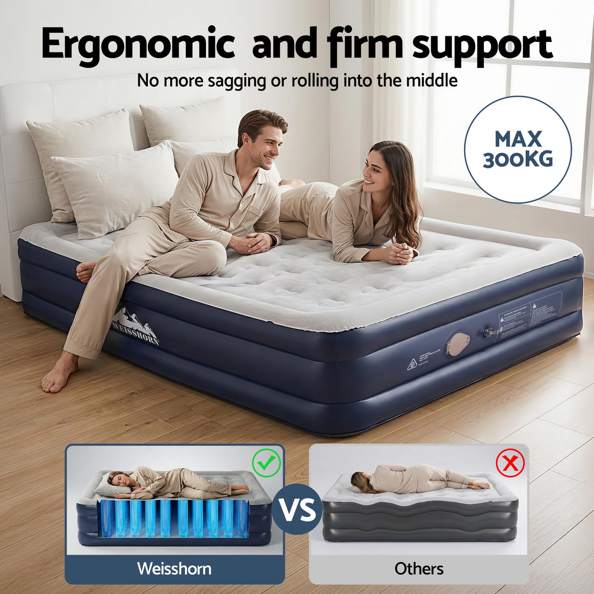 Minnewanka Queen Air Mattress, USB Pump Raised 46cm