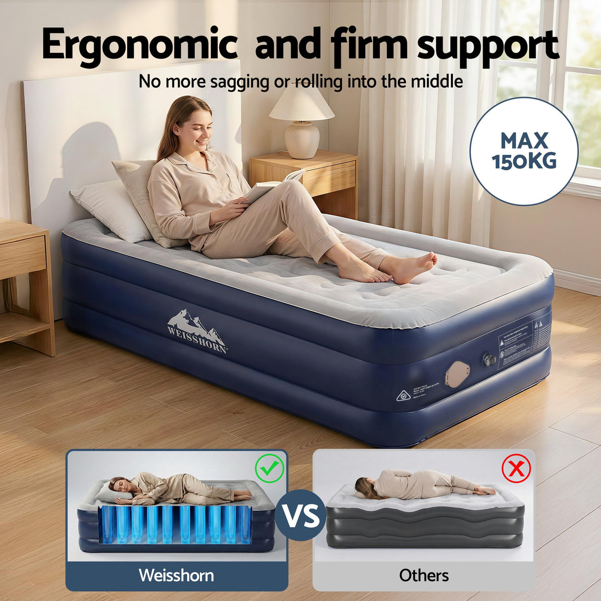 Spray Single Air Mattress, USB Pump Raised 46cm
