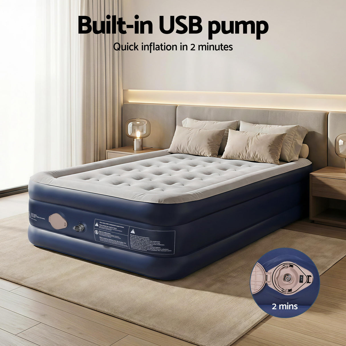 Spray Single Air Mattress, USB Pump Raised 46cm