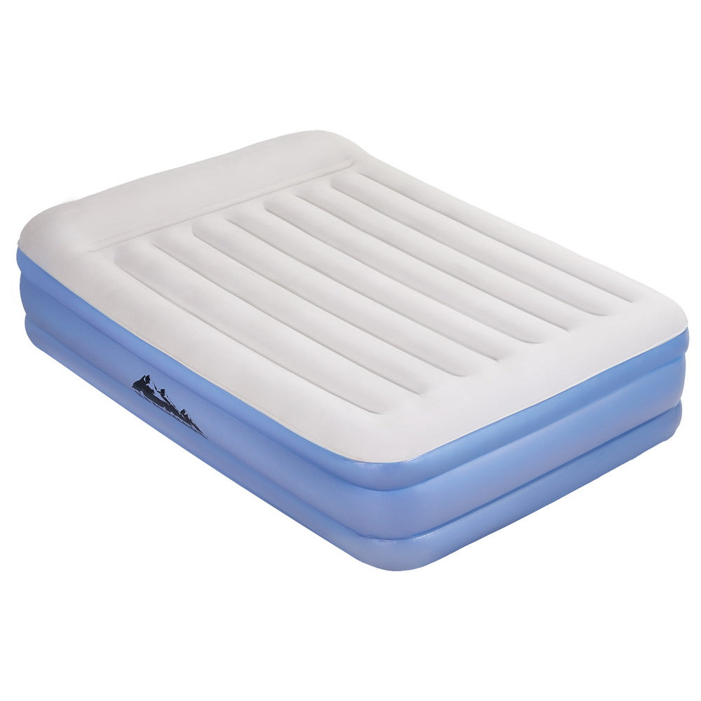 Opabin white and blue tall queen inflatable air mattress with pump