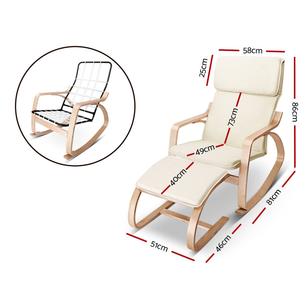 Artiss Beige Bentwood Rocking Armchair Footstool