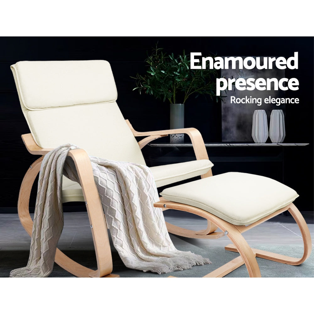 Artiss Beige Bentwood Rocking Armchair Footstool
