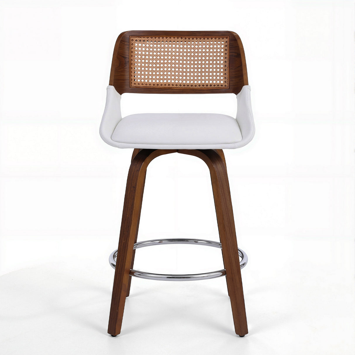 McCrae Swivel Bar Stool, White Rattan 2pcs