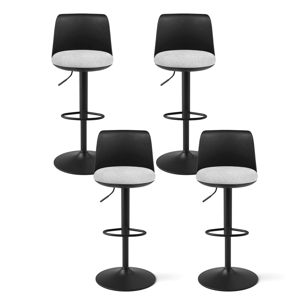 Mordialloc black faux linen gas lift bar stool with curved backrest at a kitchen counter