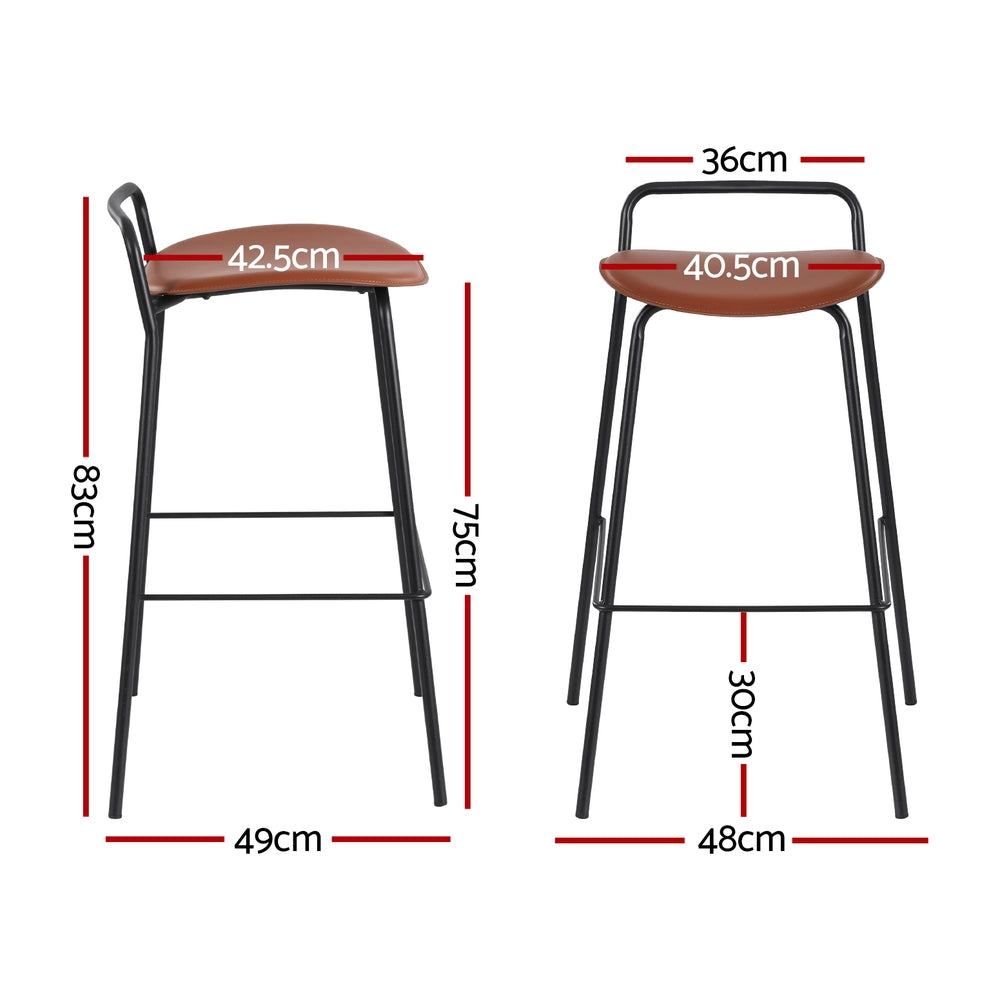 Artiss brown metal bar stool PU cushion seat and frame detail — Allure Home Collections