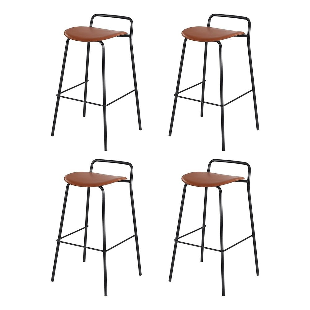 Corinella brown padded bar stool with black metal frame in a modern kitchen