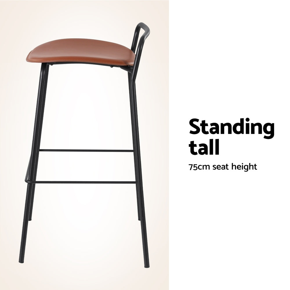 Side profile of Artiss brown metal bar stool showing metal frame — Allure Home Collections