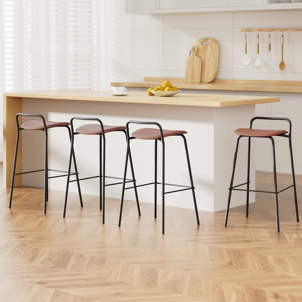 Artiss brown metal bar stools set of 4 with PU cushion seat — Allure Home Collections