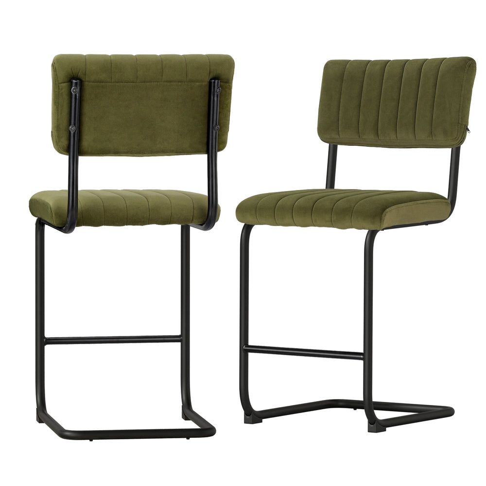 Somers Velvet Bar Stool, Green 2pcs