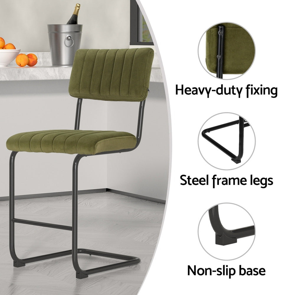 Artiss Orman green velvet bar stool seat close-up — Allure Home Collections