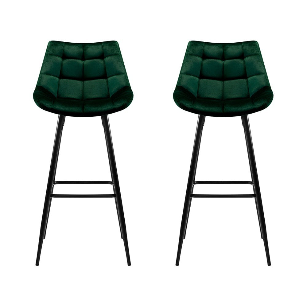 Bonbeach green velvet bar stool with tufted seat and black metal legs in a modern kitchen
