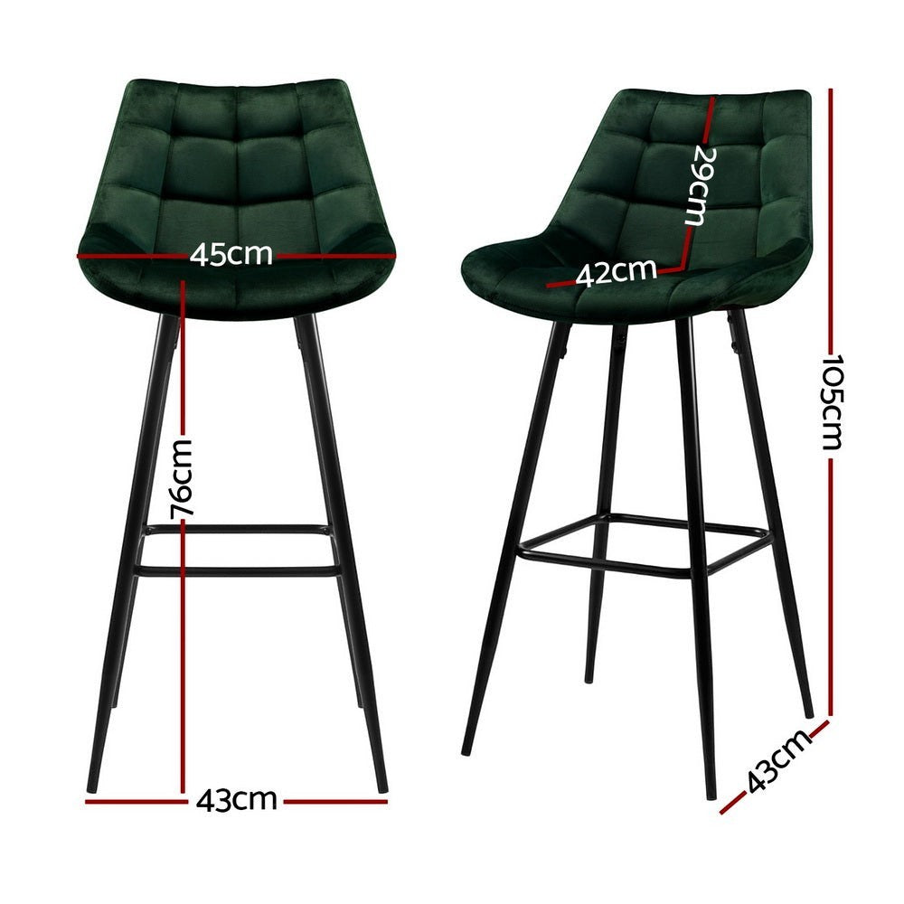 Bonbeach green velvet bar stool with tufted seat and black metal legs in a modern kitchen