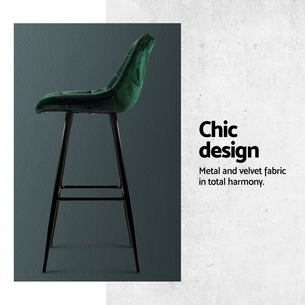 Artiss Green Velvet Bar Stools (Set of 4)