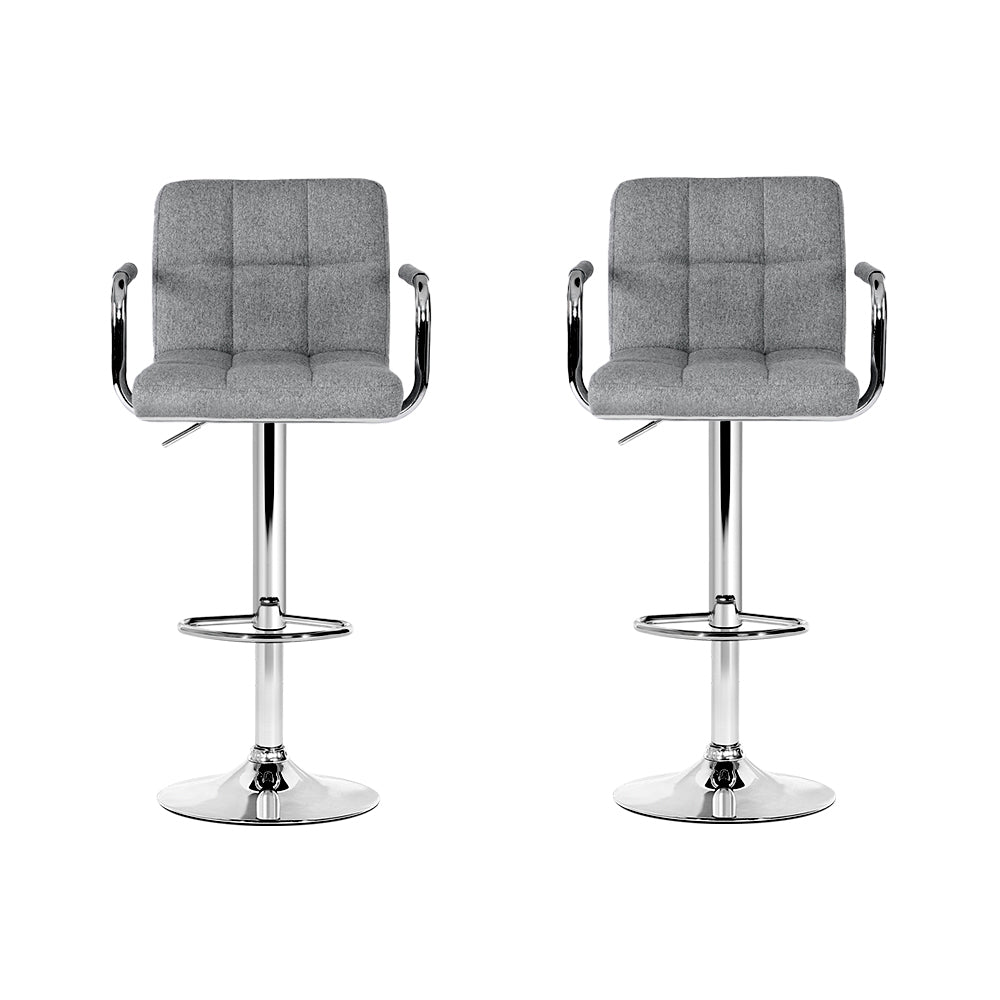 Two Artiss Noa grey fabric bar stools at kitchen counter — Allure Home Collections