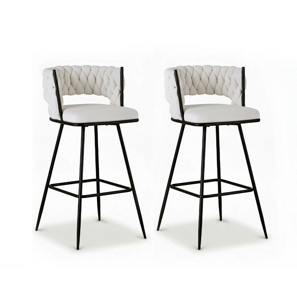 San remo woven velvet bar stool ivory in a modern kitchen