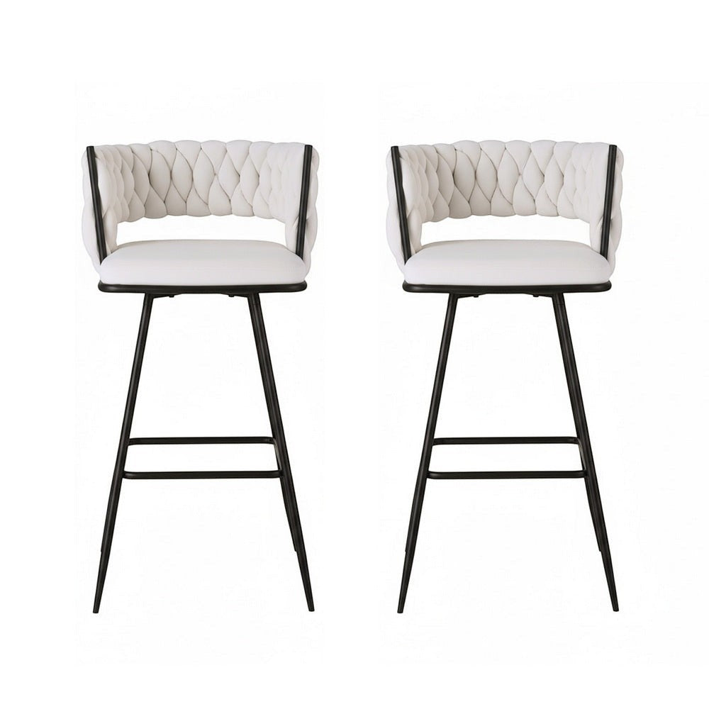 Close up of the san remo woven velvet bar stool ivory seat and frame