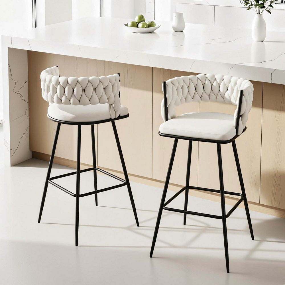 San Remo Woven Velvet Bar Stool, Ivory 2pcs