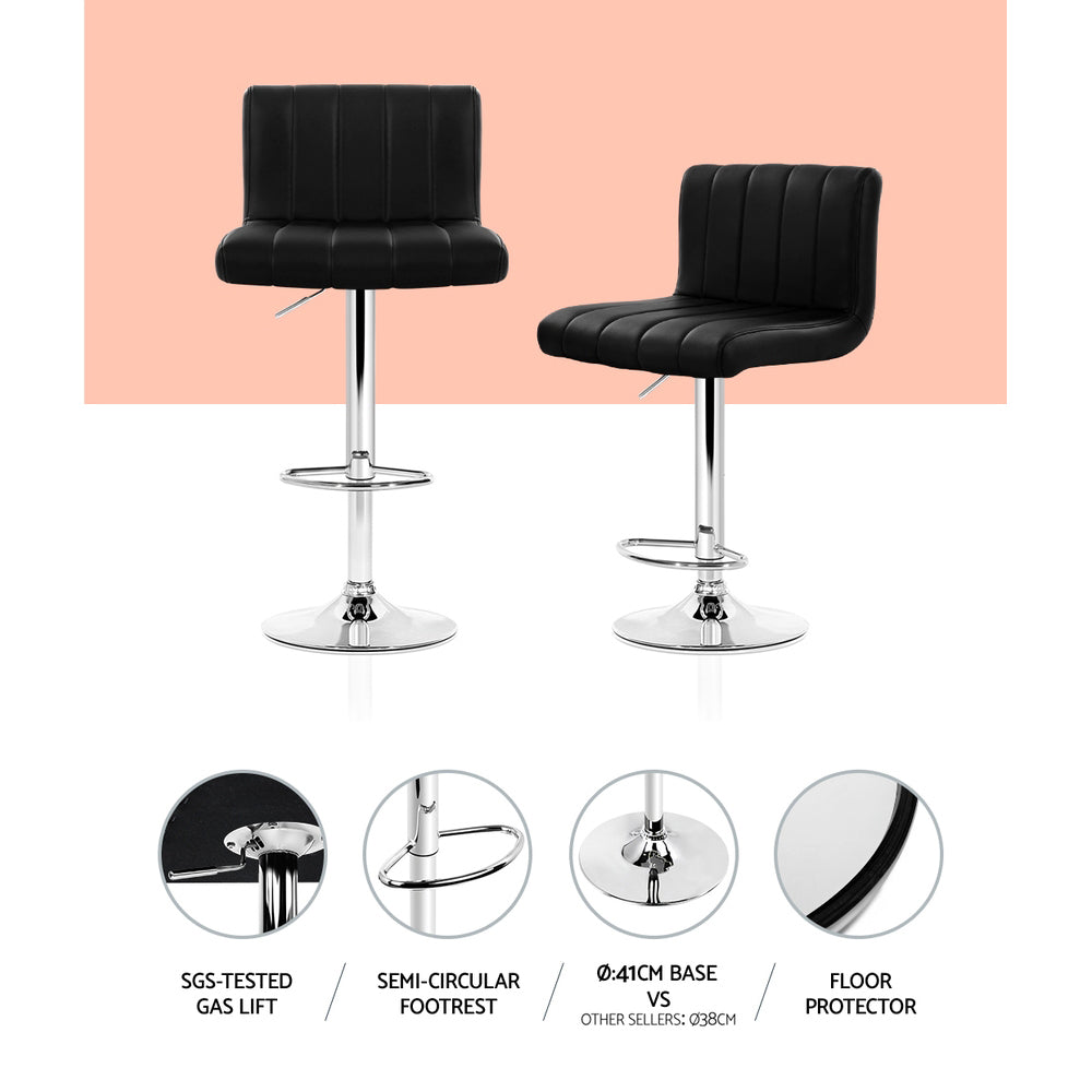 Side profile of Artiss black bar stool showing chrome gas lift base — Allure Home Collections