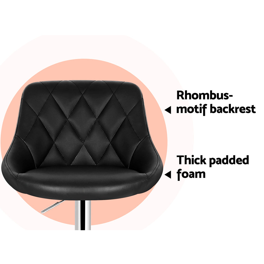Artiss Elan black leather bar stool padded seat close-up — Allure Home Collections