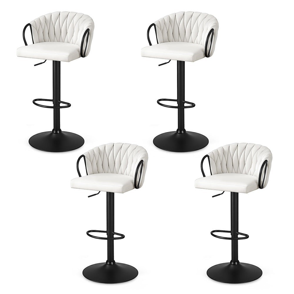 Safety Beach ivory velvet woven bar stool with gas lift and armrests in a modern kitchen