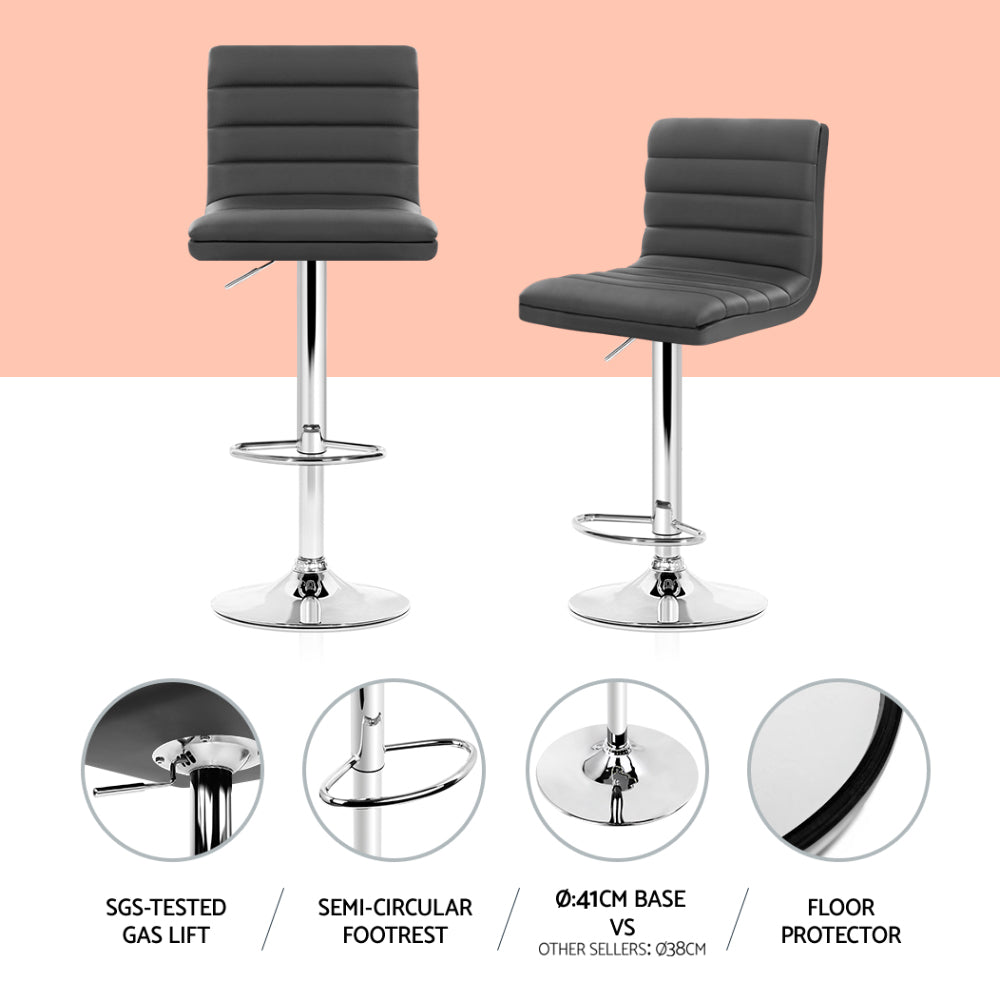 Side profile of Artiss grey leather bar stool showing chrome gas lift — Allure Home Collections
