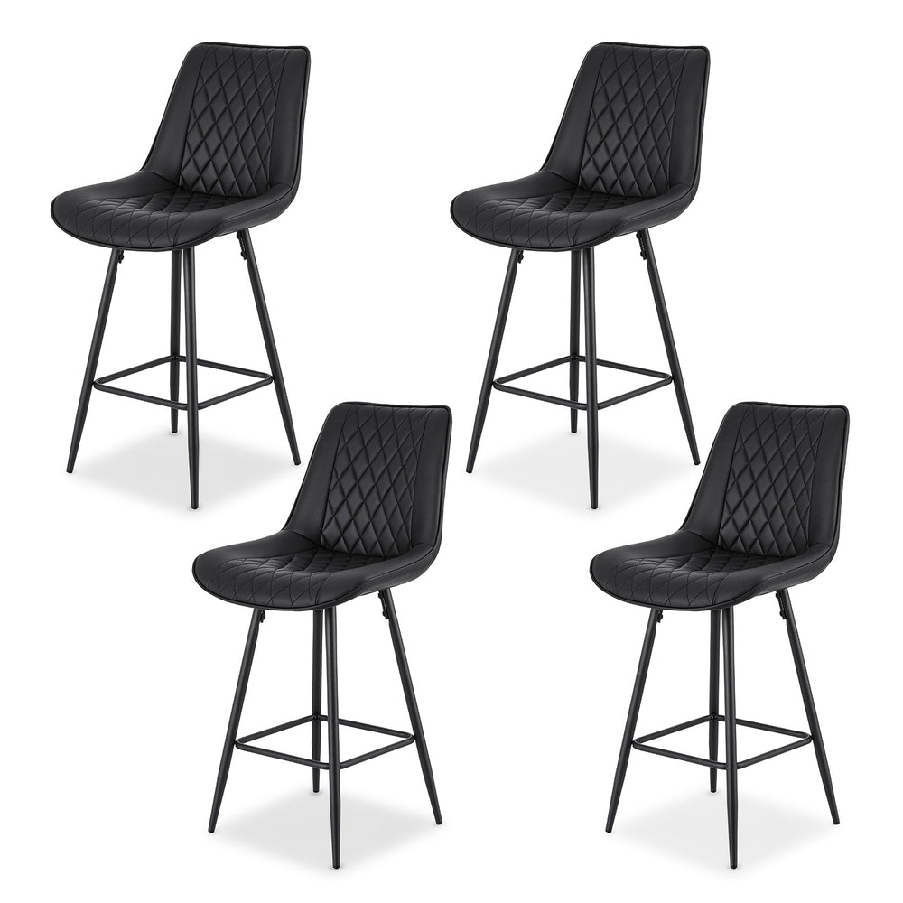 Chelsea black diamond stitched bar stool with metal frame at a kitchen counter