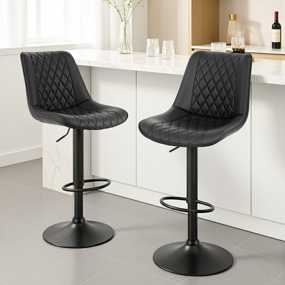 Diamond Bay black gas lift bar stool with diamond backrest at a kitchen island