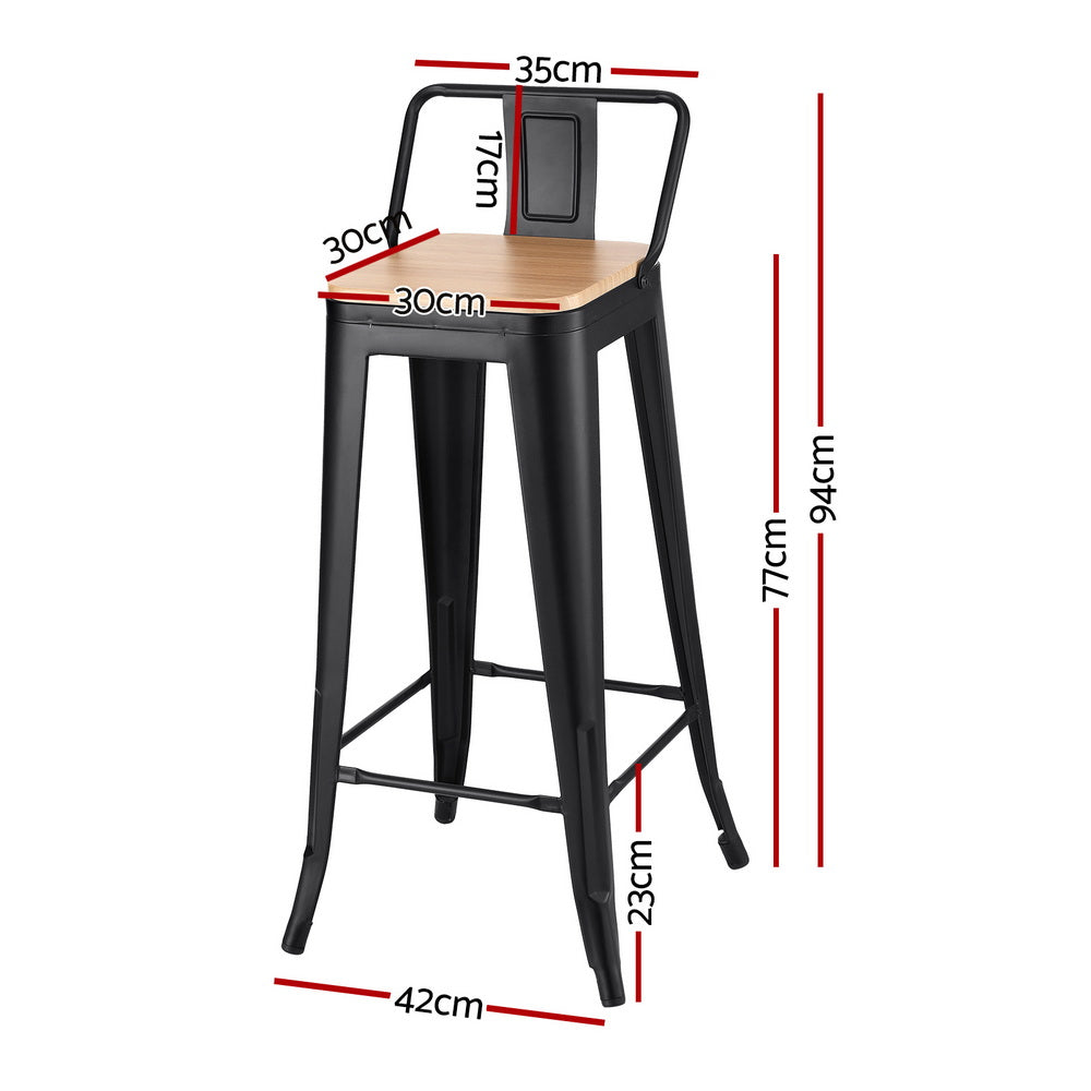 Cannons Creek black stackable industrial bar stool with pine seat in a kitchen