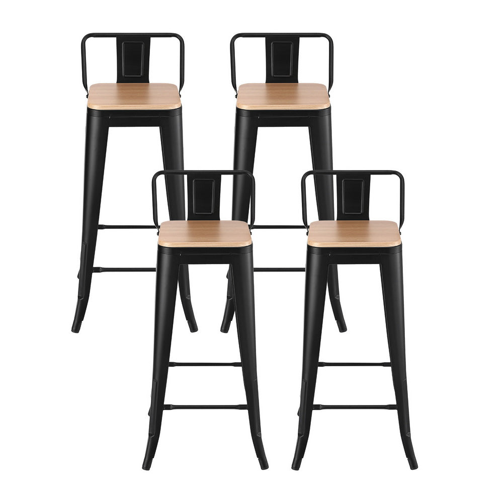 Cannons Creek black stackable industrial bar stool with pine seat in a kitchen