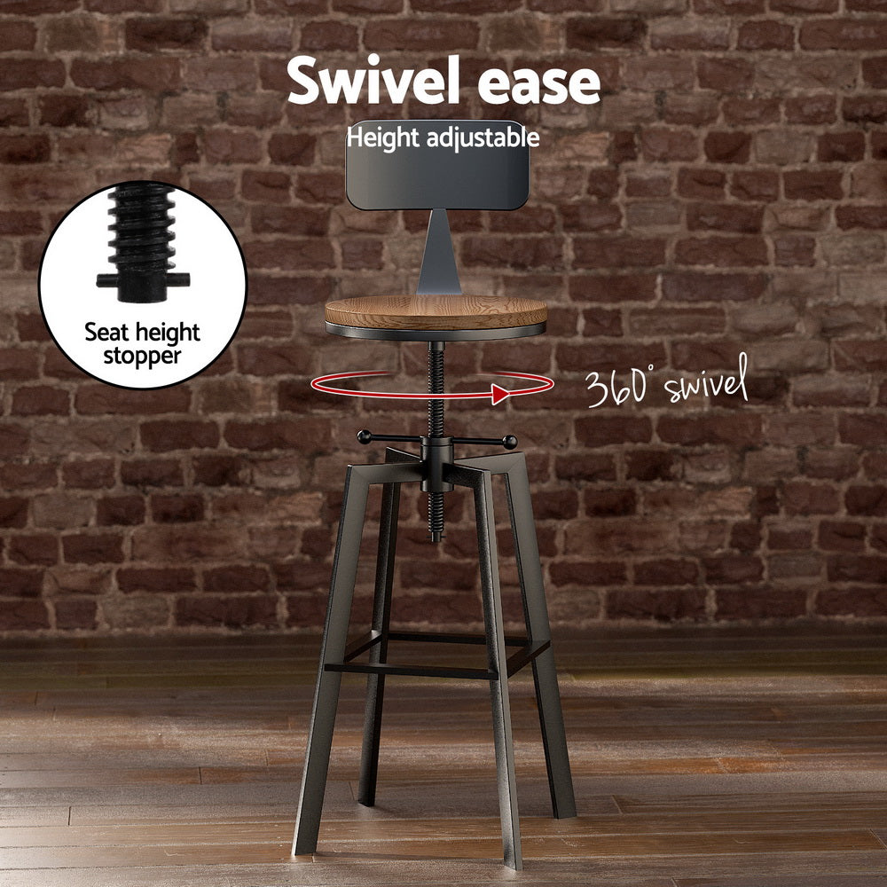 Artiss industrial bar set close-up showing elm wood table top — Allure Home Collections