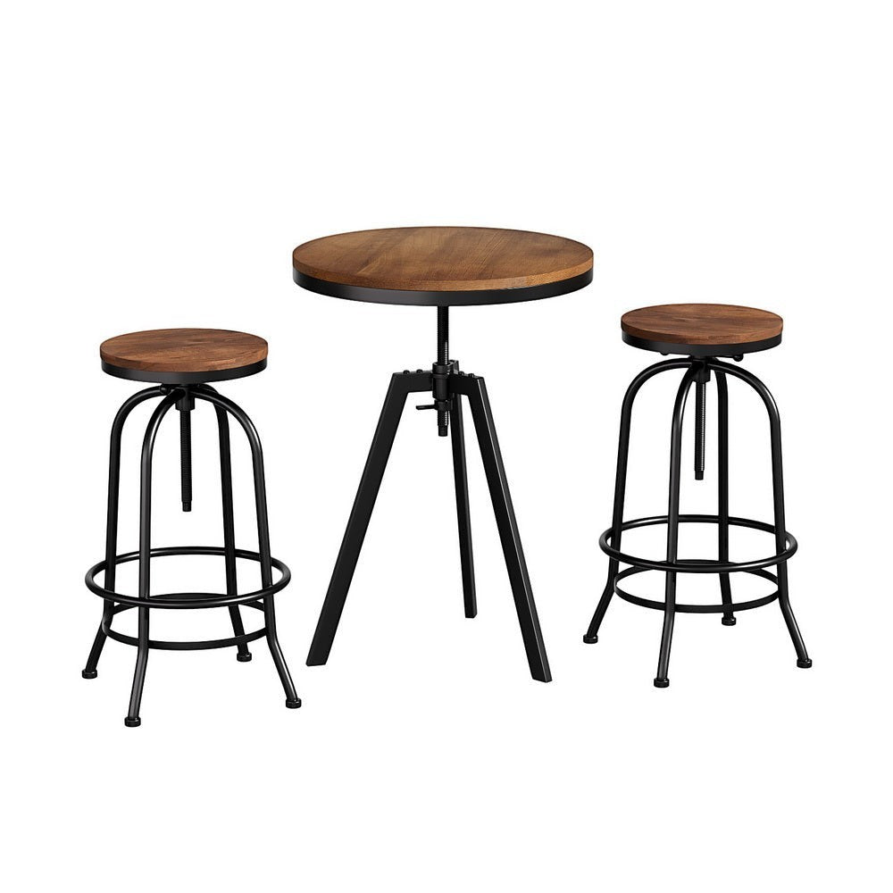 Dalyston industrial 3 piece bar set with elm table and two swivel stools