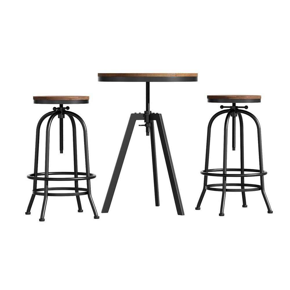 Dalyston industrial 3 piece bar set with elm table and two swivel stools
