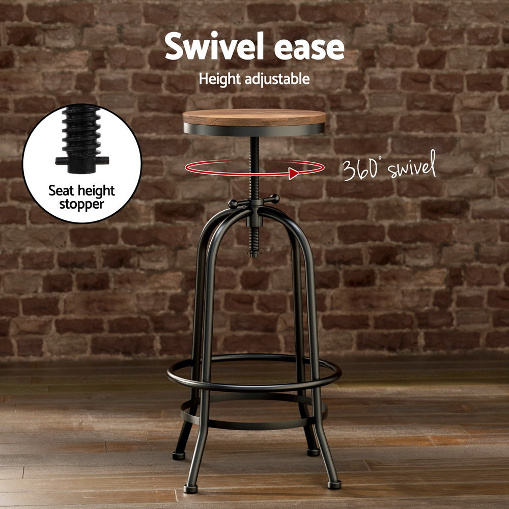 Artiss industrial bar set close-up showing elm wood top and stools — Allure Home Collections