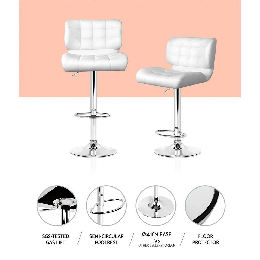 Side profile of Artiss white bar stool showing chrome gas lift base — Allure Home Collections