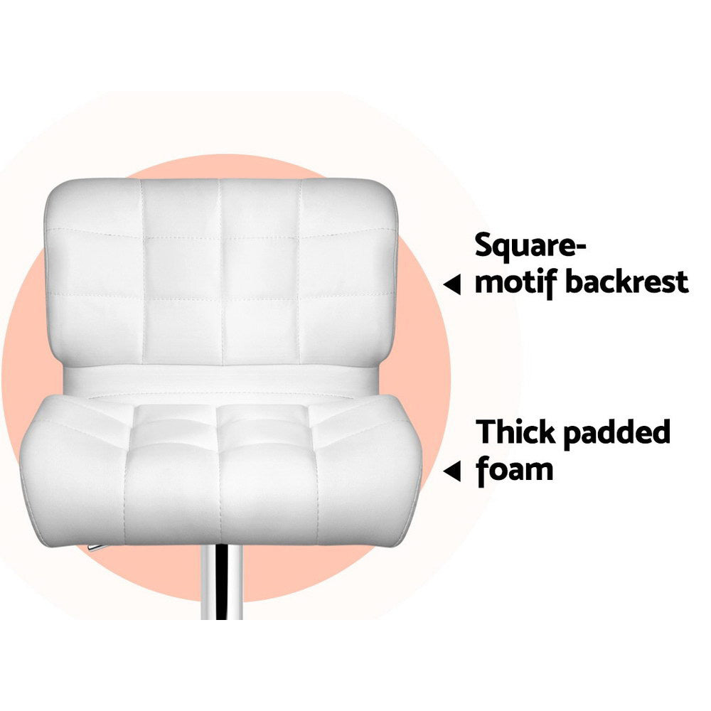 Artiss white bar stool gas lift chrome lever and leather seat detail — Allure Home Collections