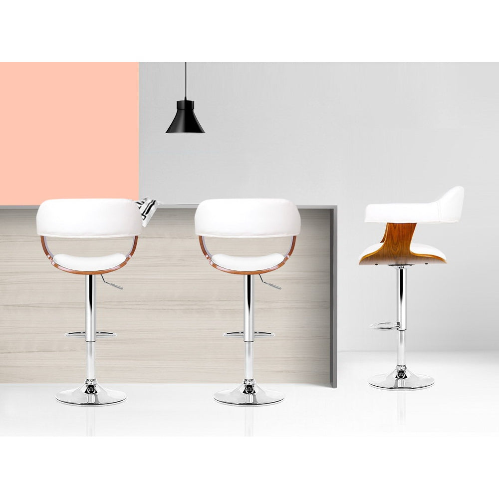 Artiss white gas lift bar stool footrest ring and chrome base detail — Allure Home Collections