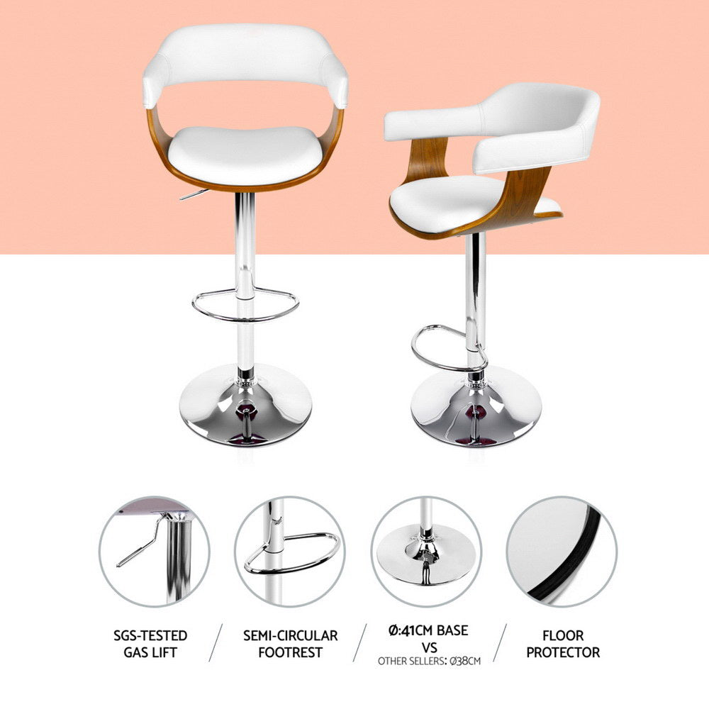 Artiss white leather armrest bar stool padded seat close-up — Allure Home Collections