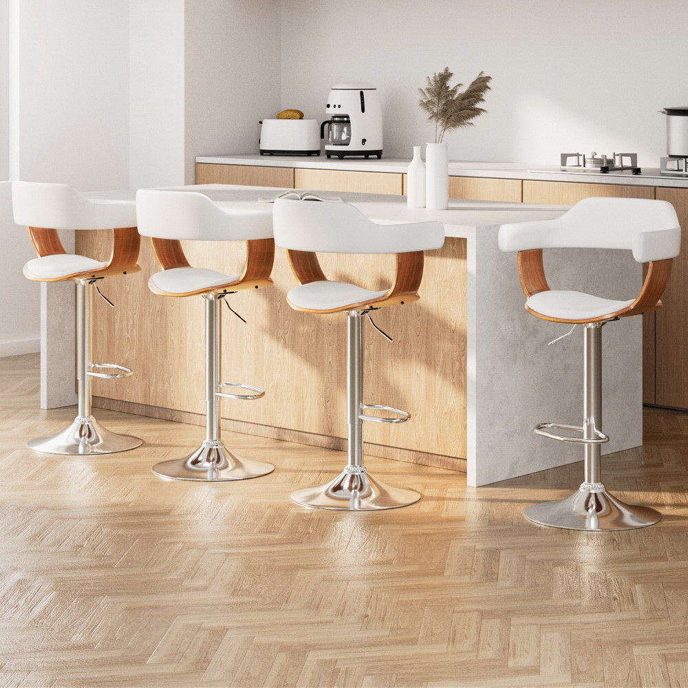 Artiss white bar stool chrome gas lift and footrest ring detail — Allure Home Collections