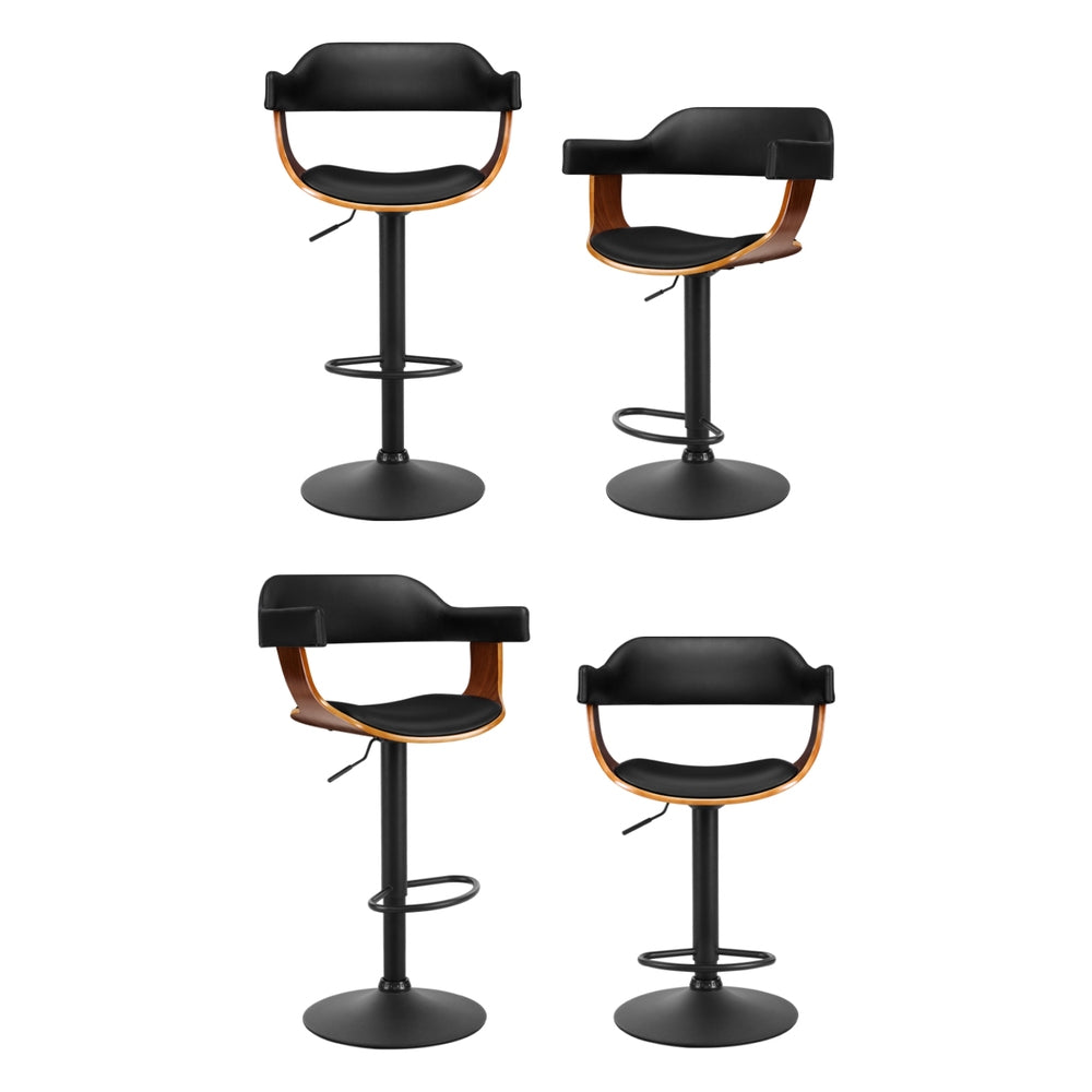 Set of 4 Artiss all black armrest bar stools at kitchen island — Allure Home Collections