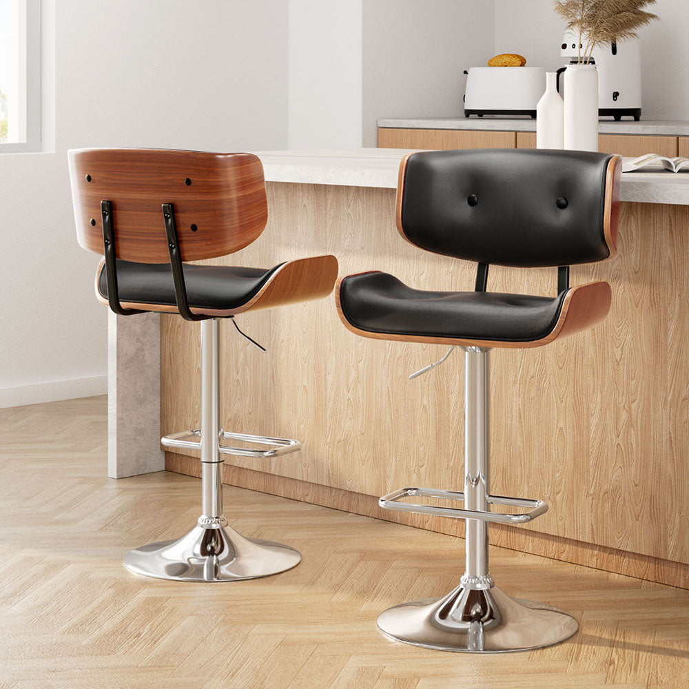 Arthurs Seat black PU leather gas lift bar stool 2pcs set with steel frame in a modern kitchen